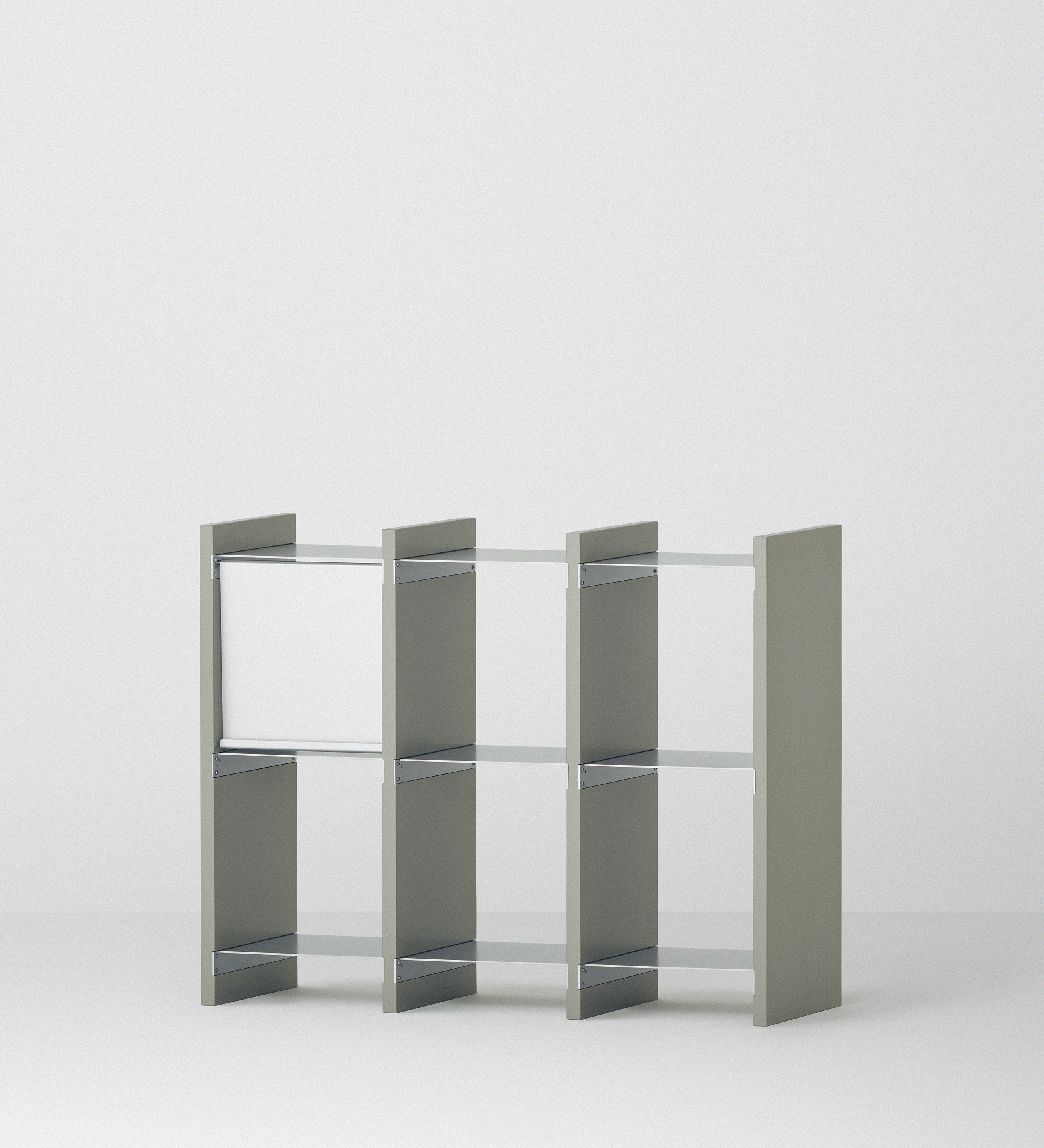 幅100cm × 高さ80cmのモジュラーシェルフ・可動棚｜モスグレー（落ち着いたグレー）｜両面キャビネットや低めの仕切り、リビングの飾り棚に