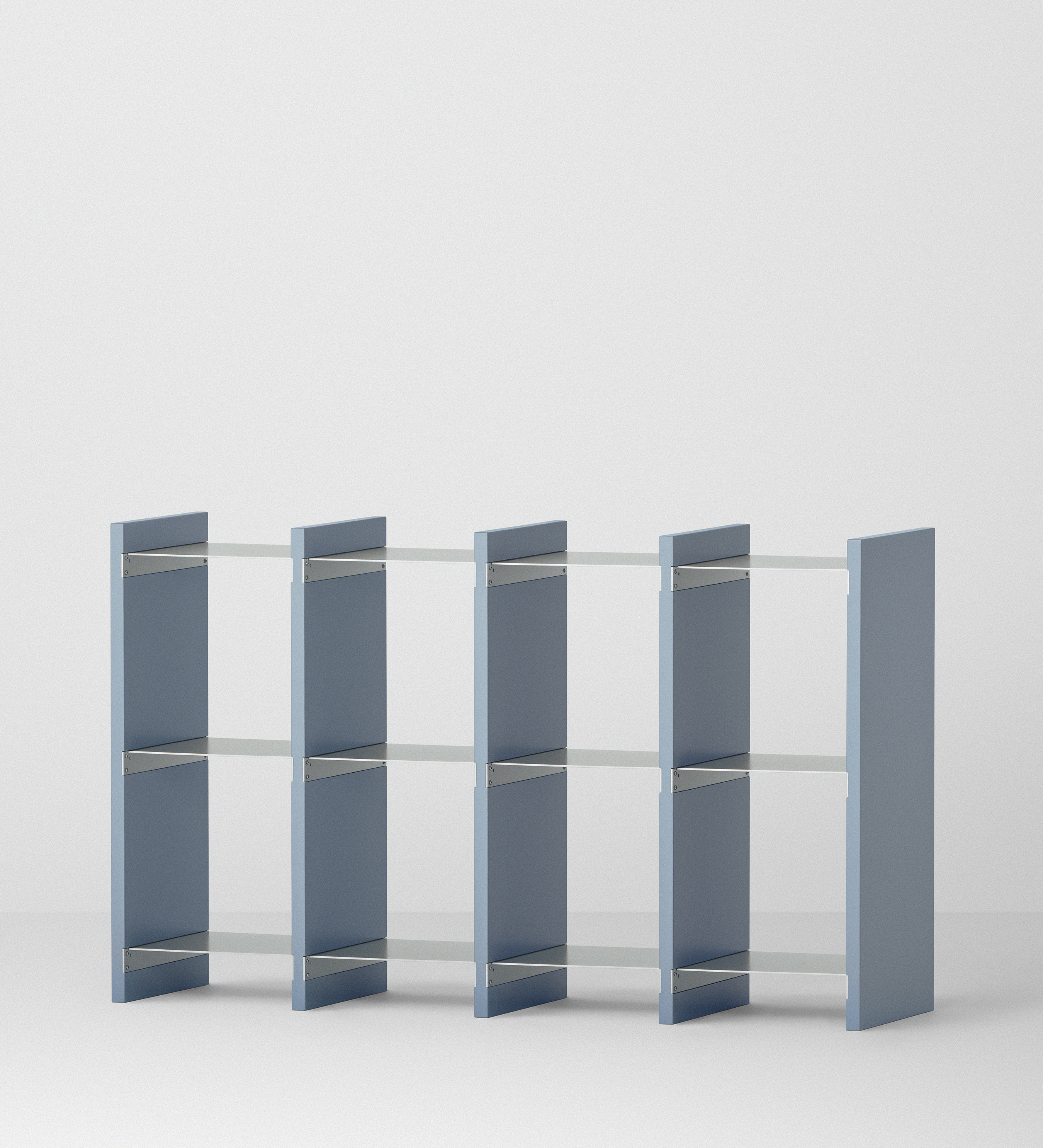 幅132.5cm × 高さ80cmのモジュラーシェルフ・可動棚｜モスグレー（落ち着いたグレー）｜仕切り棚やキッチンボード、両面キャビネット、店舗什器に