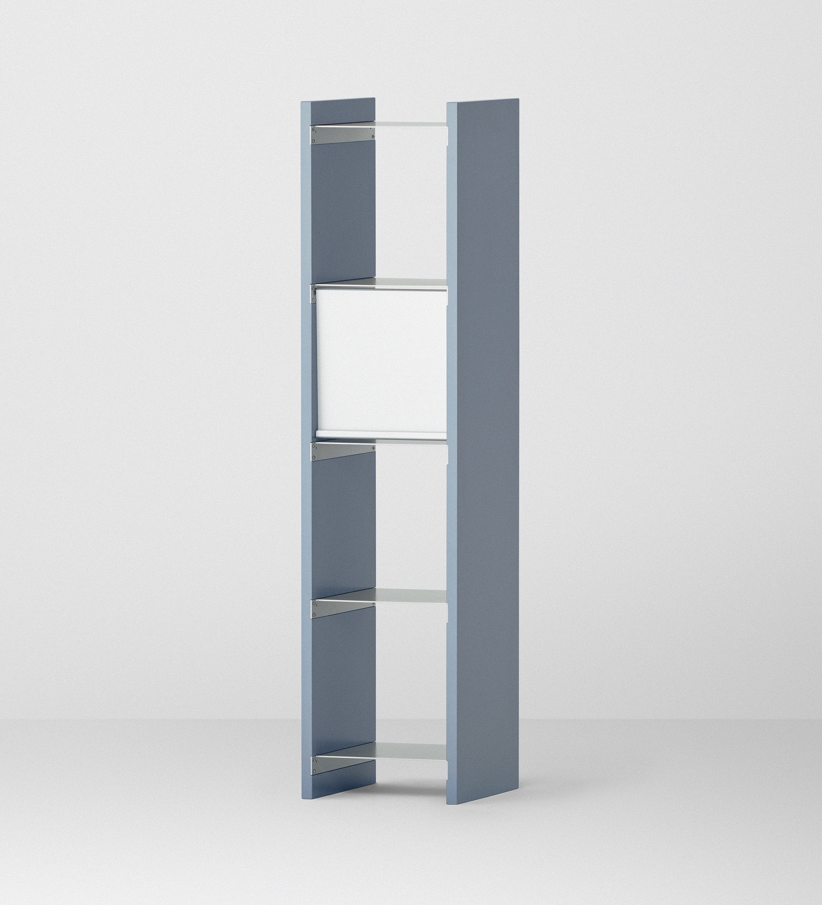 幅35cm × 高さ146.5cmのモジュラーシェルフ・可動棚｜ブルーグレー（薄いブルー）｜スリムな収納棚。飾り棚や本棚、キッチンラックとして