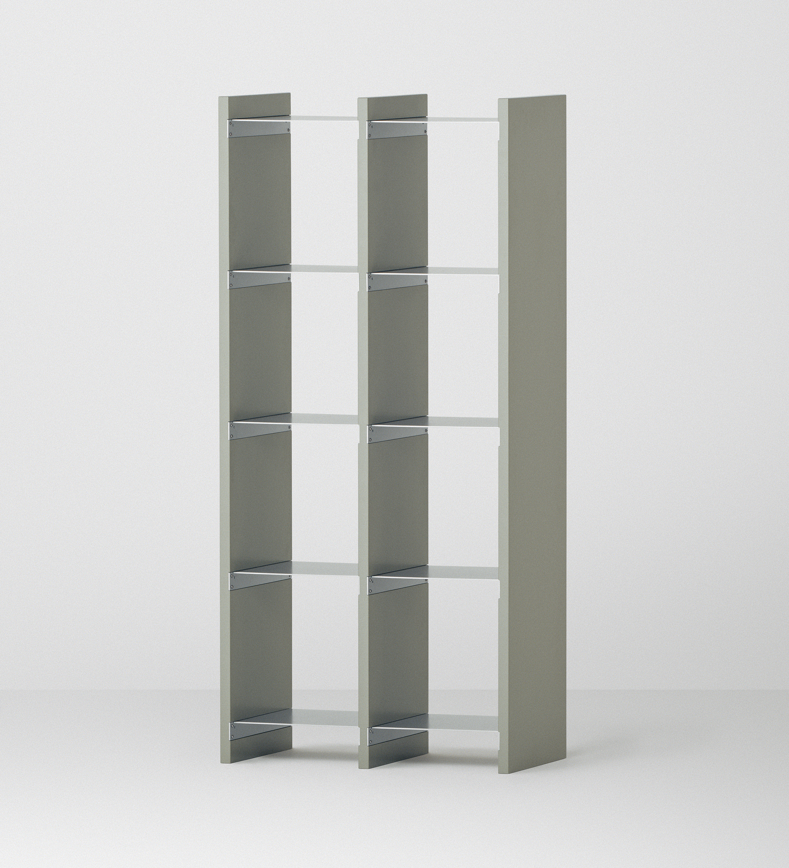 幅100cm × 高さ146.5cmのモジュラーシェルフ・可動棚｜モスグレー（落ち着いたグレー）｜モジュラーファーニチャー。シンプルモダンなインテリアやオフィス用什器、仕切り棚に