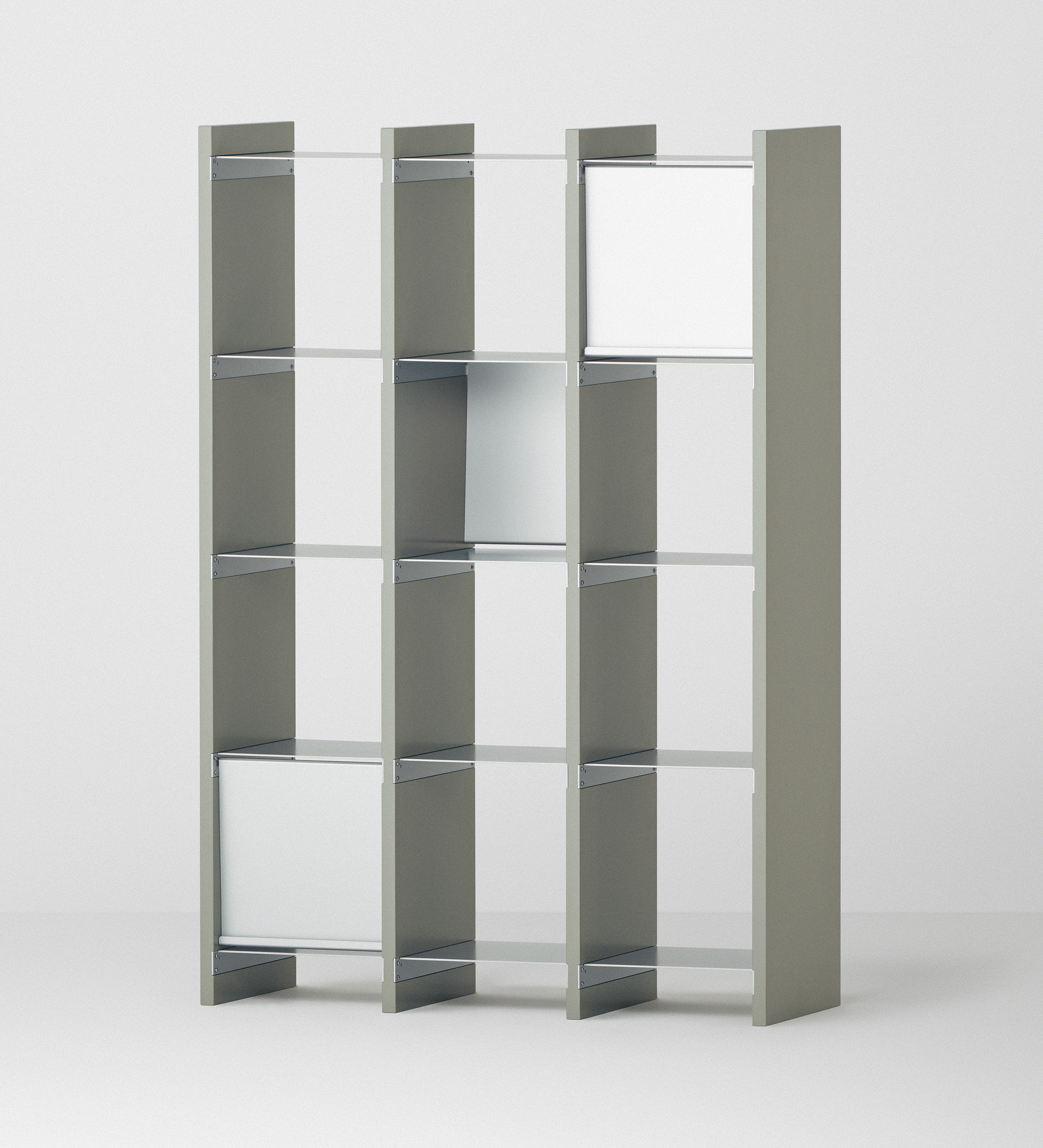 幅100cm × 高さ146.5cmのモジュラーシェルフ・可動棚｜モスグレー（落ち着いたグレー）｜モジュラーファーニチャー。シンプルモダンなインテリアやオフィス用什器、仕切り棚に