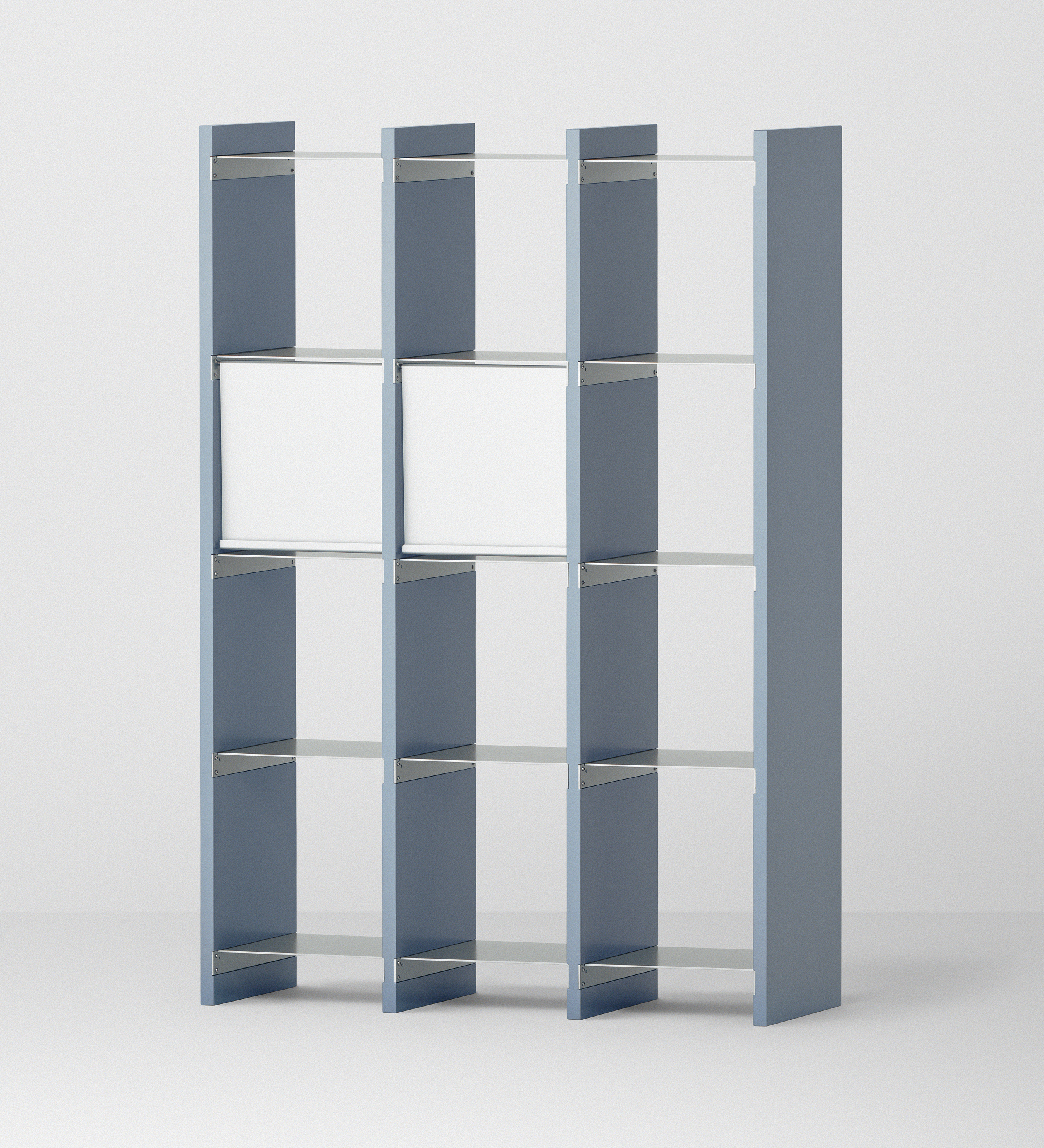 幅100cm × 高さ146.5cmのモジュラーシェルフ・可動棚｜ブルーグレー（薄いブルー）｜モジュラーファーニチャー。シンプルモダンなインテリアやオフィス用什器、仕切り棚に