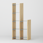 幅67.5cm  × 高さ146.5cmのモジュラーシェルフ・可動棚｜無塗装｜2段と4段の組み合わせで、オープンラックや観葉植物を置く棚に