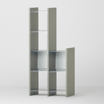 幅67.5cm  × 高さ146.5cmのモジュラーシェルフ・可動棚｜モスグレー（落ち着いたグレー｜2段と4段の組み合わせで、オープンラックや観葉植物を置く棚に
