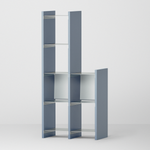 幅67.5cm  × 高さ146.5cmのモジュラーシェルフ・可動棚｜ブルーグレー（薄いブルー）｜2段と4段の組み合わせで、オープンラックや観葉植物を置く棚に