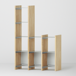 幅100cm  × 高さ146.5cmのモジュラーシェルフ・可動棚｜無塗装｜2段2列＋4段1列の段違いのシェルフ。キッチンボードや飾り棚、観葉植物のコレクション棚に