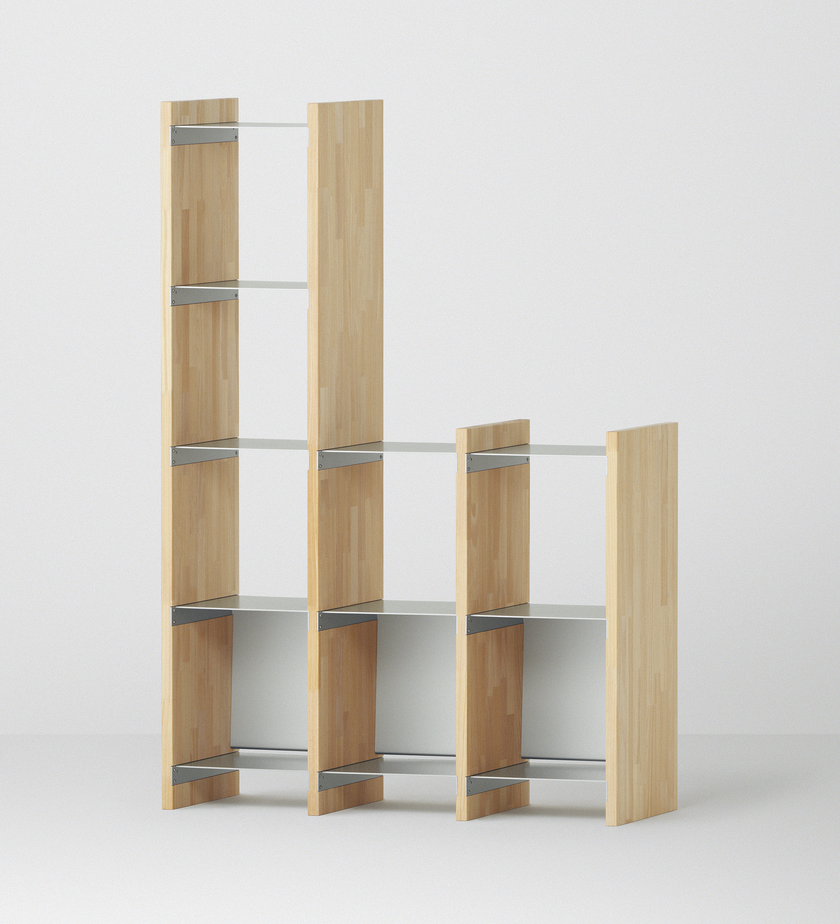 幅100cm  × 高さ146.5cmのモジュラーシェルフ・可動棚｜無塗装｜2段2列＋4段1列の段違いのシェルフ。キッチンボードや飾り棚、観葉植物のコレクション棚に