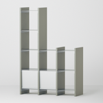 幅100cm   × 高さ146.5cmのモジュラーシェルフ・可動棚｜モスグレー（落ち着いたグレー｜段違いのシェルフ。キッチンボードや飾り棚、観葉植物のコレクション棚に