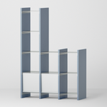 幅100cm   × 高さ146.5cmのモジュラーシェルフ・可動棚｜ブルーグレー（薄いブルー）｜段違いのシェルフ。キッチンボードや飾り棚、観葉植物のコレクション棚に