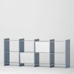 幅132.5cm × 高さ80cmのモジュラーシェルフ・可動棚｜モジュラーファーニチャー。ブルーグレー（薄いブルー）｜リビング収納や店舗什器、オフィス什器として