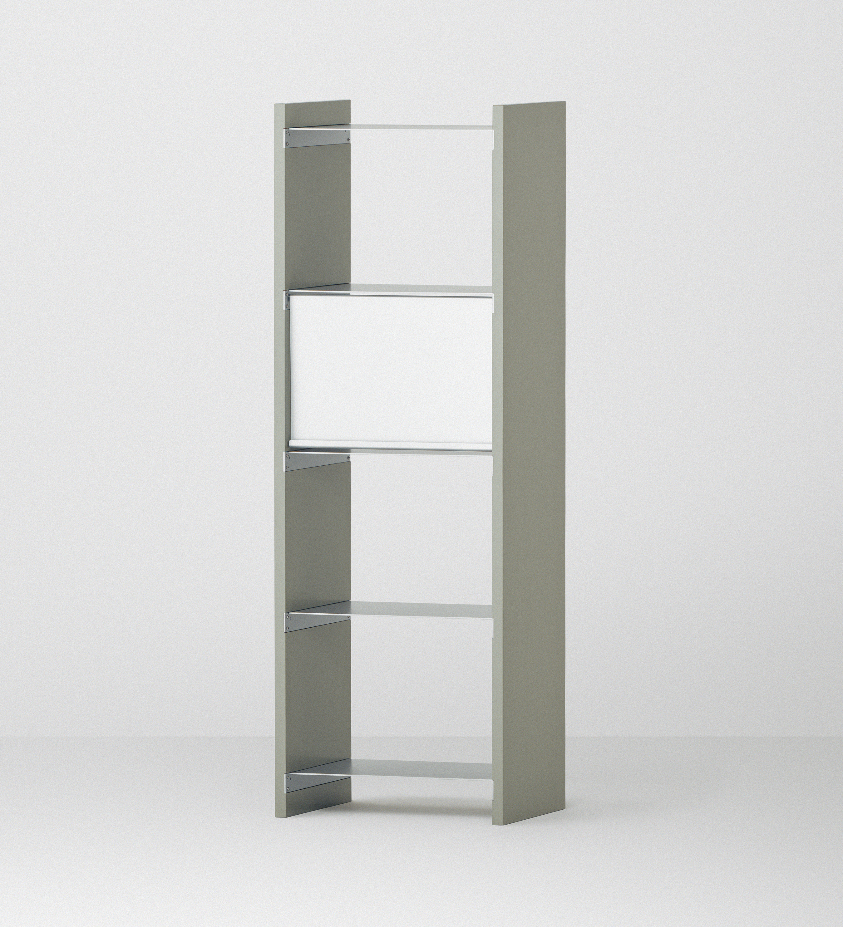 幅35cm × 高さ146.5cmのモジュラーシェルフ・可動棚｜モスグレー（落ち着いたグレー）｜キッチンラック、両面シェルフに