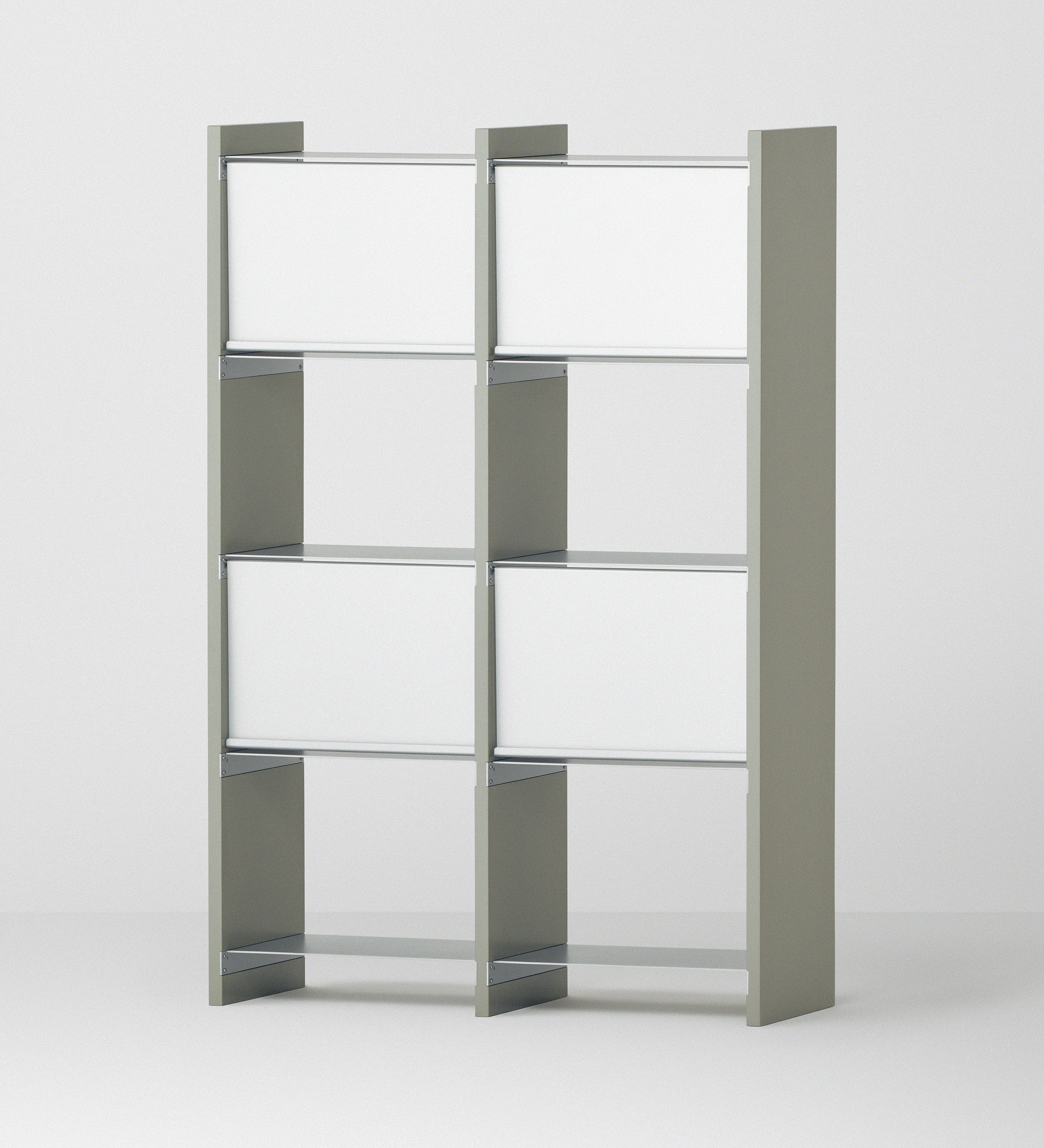 幅67.5cm × 高さ146.5cmのモジュラーシェルフ・可動棚｜モスグレー（落ち着いたグレー）｜飾り棚やキッチンボード、観葉植物のディスプレイに