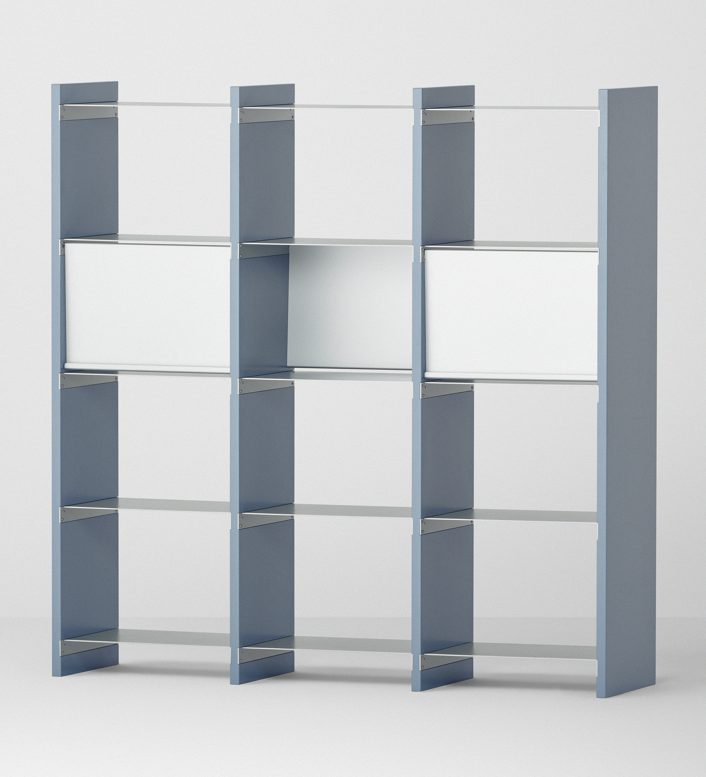 幅100cm × 高さ146.5cmのモジュラーシェルフ・可動棚｜ブルーグレー（薄いブルー）｜モダンインテリアやオフィス什器、仕切り棚として