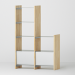 幅67.5cm  × 高さ146.5cmのモジュラーシェルフ・可動棚｜無塗装｜2段＋4段の段違い棚。観葉植物を飾れる棚やディスプレイ棚に