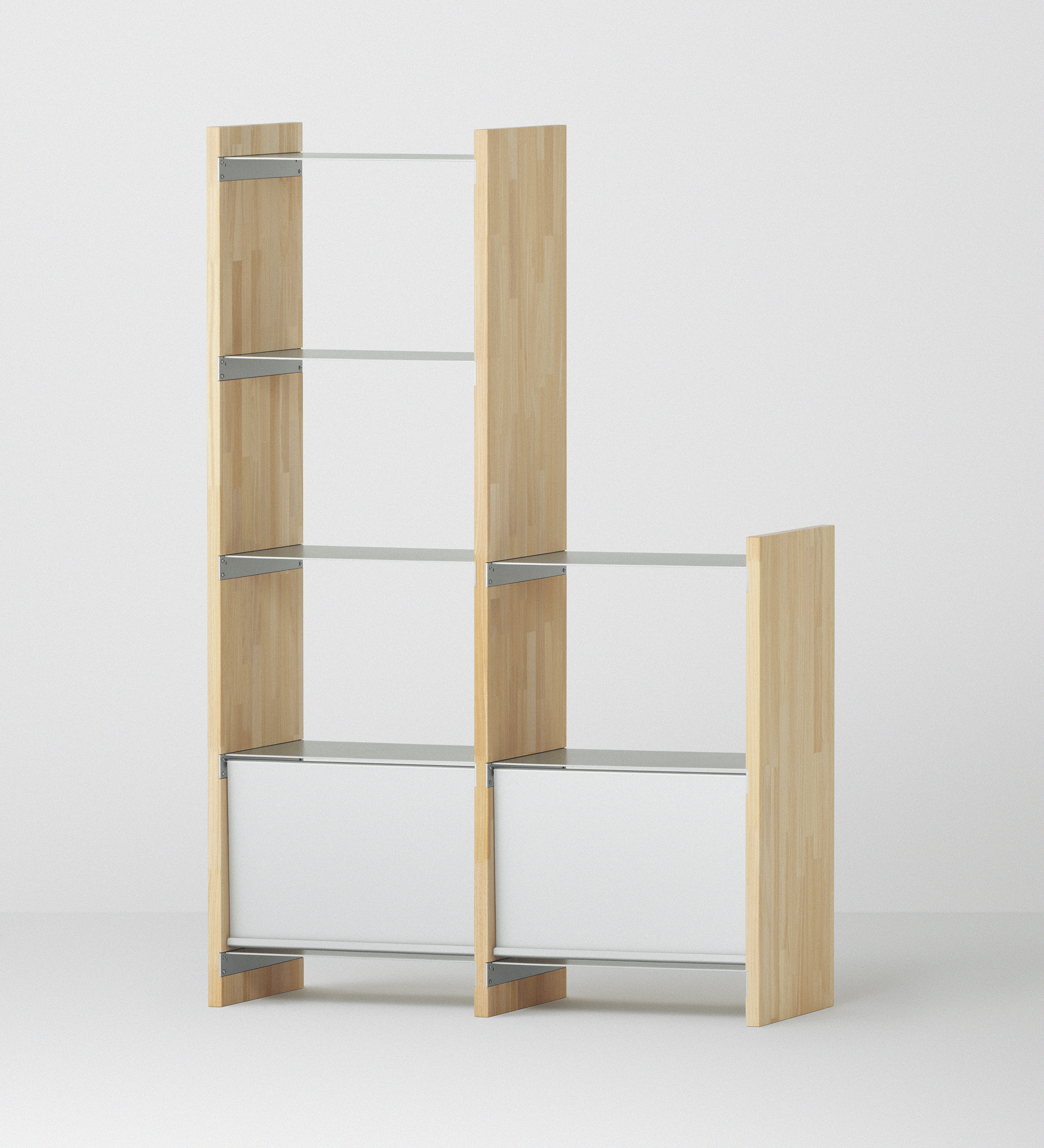 幅67.5cm  × 高さ146.5cmのモジュラーシェルフ・可動棚｜無塗装｜2段＋4段の段違い棚。観葉植物を飾れる棚やディスプレイ棚に