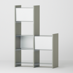 幅67.5cm  × 高さ146.5cmのモジュラーシェルフ・可動棚｜モスグレー（落ち着いたグレー｜2段＋4段の段違い棚。観葉植物を飾れる棚やディスプレイ棚に