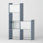 幅67.5cm  × 高さ146.5cmのモジュラーシェルフ・可動棚｜ブルーグレー（薄いブルー）｜2段＋4段の段違い棚。観葉植物を飾れる棚やディスプレイ棚に