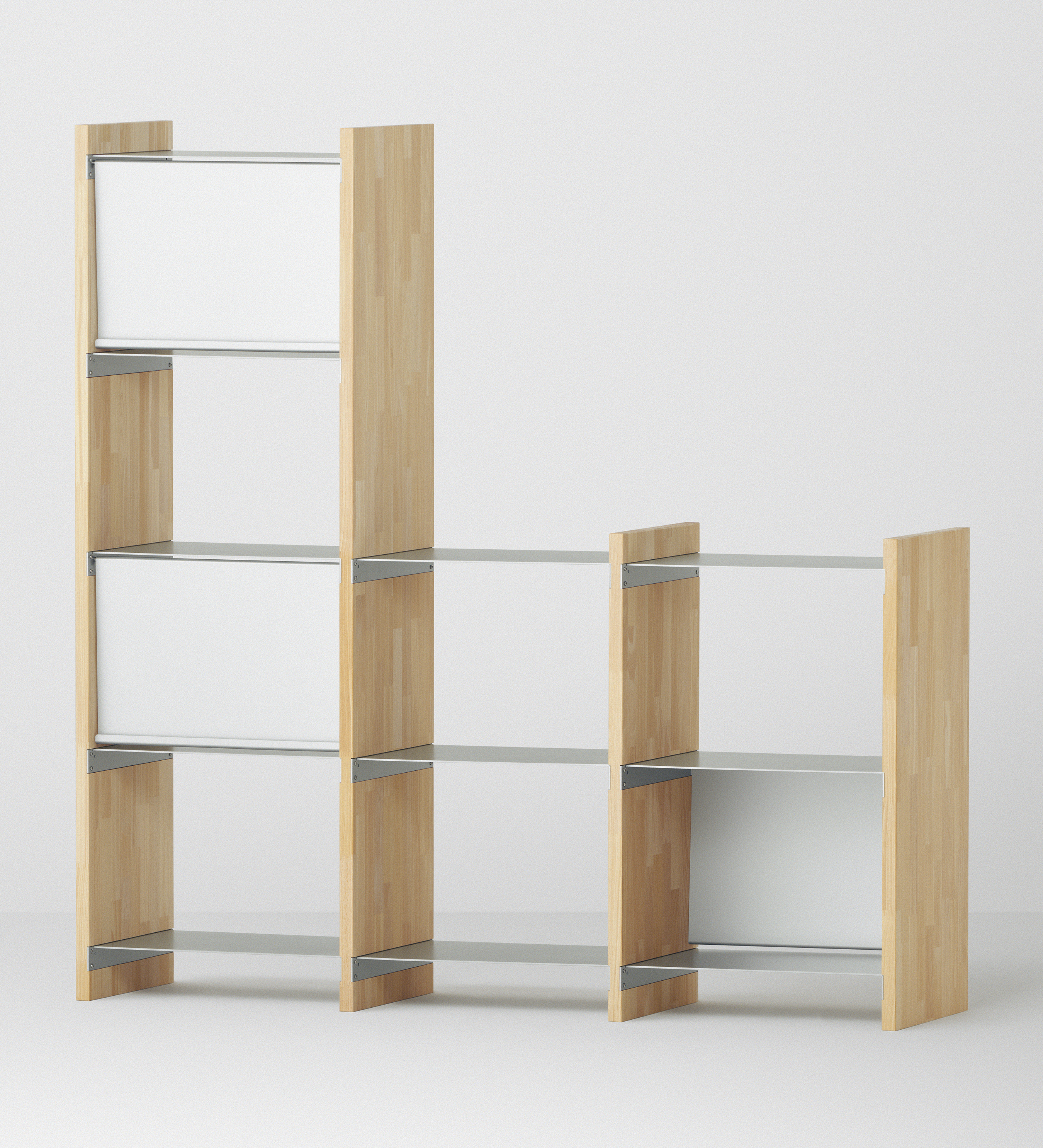 幅100cm  × 高さ146.5cmのモジュラーシェルフ・可動棚｜無塗装｜段違いレイアウトの飾り棚。器や観葉植物のディスプレイに