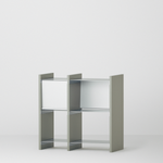 幅82.5cm × 高さ80cmのモジュラーシェルフ・可動棚｜モスグレー（落ち着いたグレー）｜幅30cm＋幅45cmの組み合わせ。サイドボードや仕切り棚に