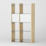 幅82.5cm × 高さ146.5cmのモジュラーシェルフ・可動棚｜無塗装｜幅30cm＋幅45cmの組み合わせ。ディスプレイ棚やオープンシェルフに