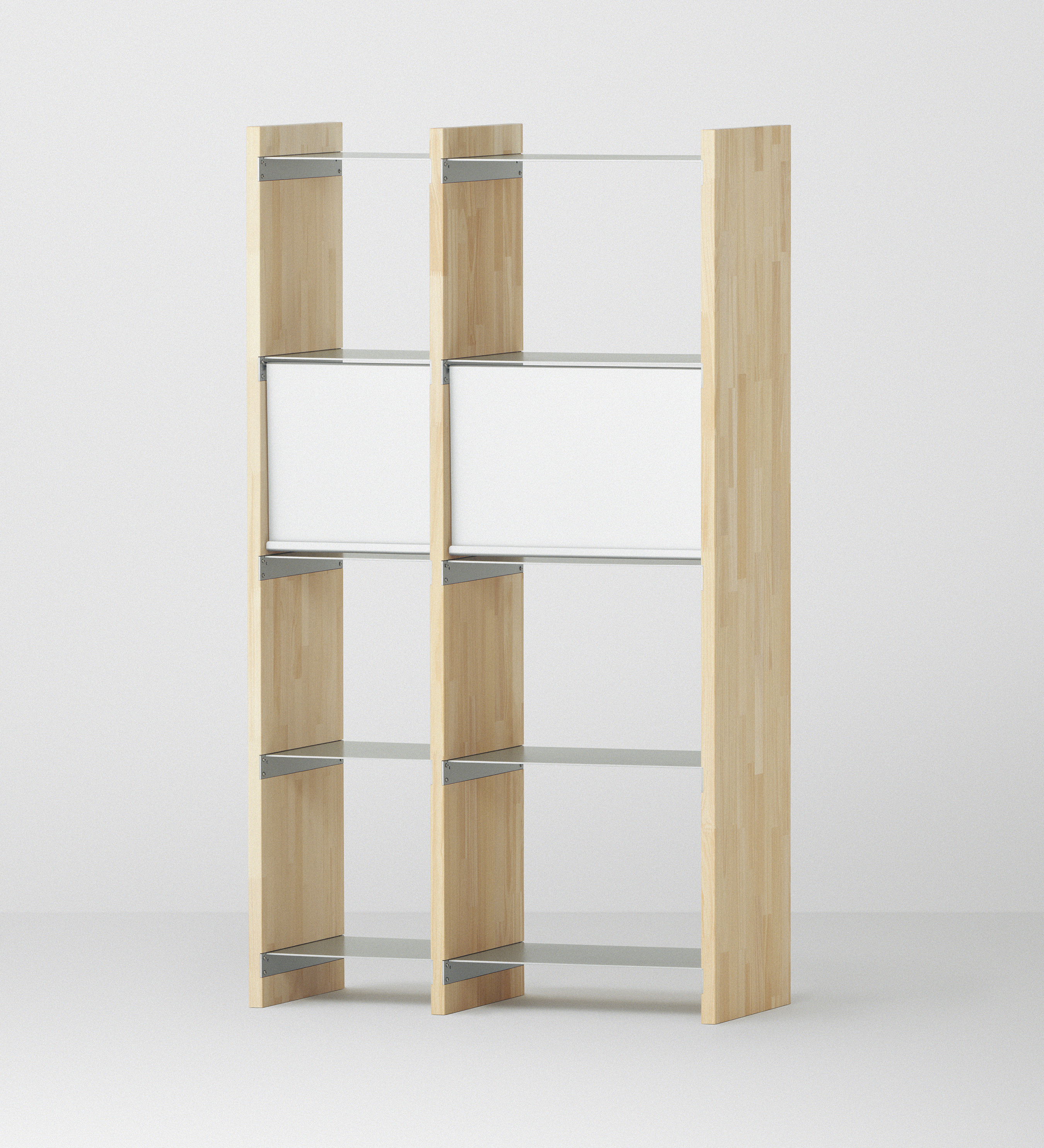 幅82.5cm × 高さ146.5cmのモジュラーシェルフ・可動棚｜無塗装｜幅30cm＋幅45cmの組み合わせ。ディスプレイ棚やオープンシェルフに