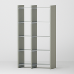 幅82.5cm × 高さ146.5cmのモジュラーシェルフ・可動棚｜モスグレー（落ち着いたグレー）｜幅30cm＋幅45cmの組み合わせ。ディスプレイ棚やオープンシェルフに