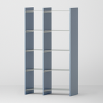 幅82.5cm × 高さ146.5cmのモジュラーシェルフ・可動棚｜ブルーグレー（薄いブルー）｜幅30cm＋幅45cmの組み合わせ。ディスプレイ棚やオープンシェルフに