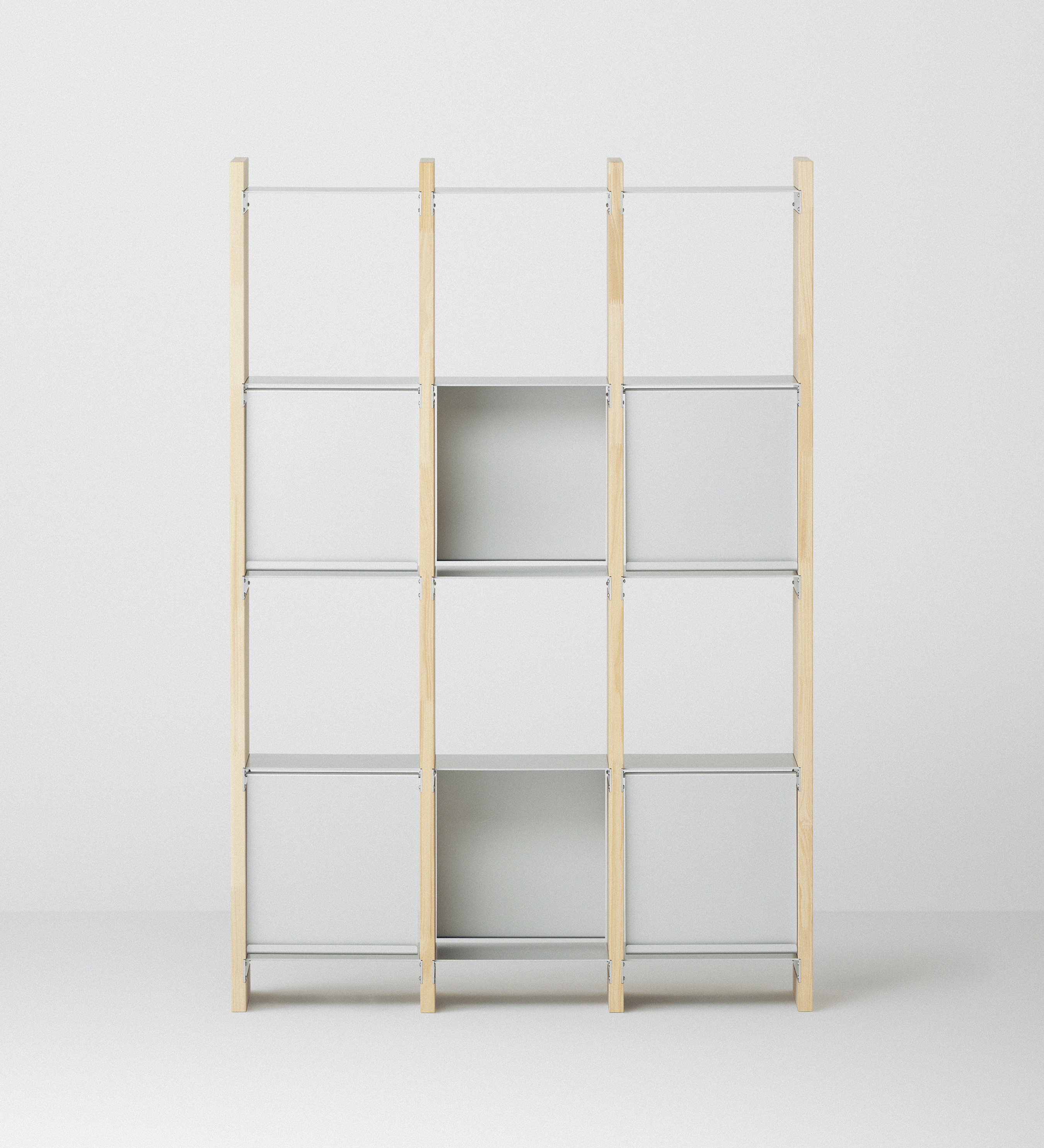 幅100cm × 高さ146.5cmのモジュラーシェルフ・可動棚｜無塗装｜モジュラーファーニチャー。シンプルモダンなインテリアやオフィス用什器、、仕切り棚に
