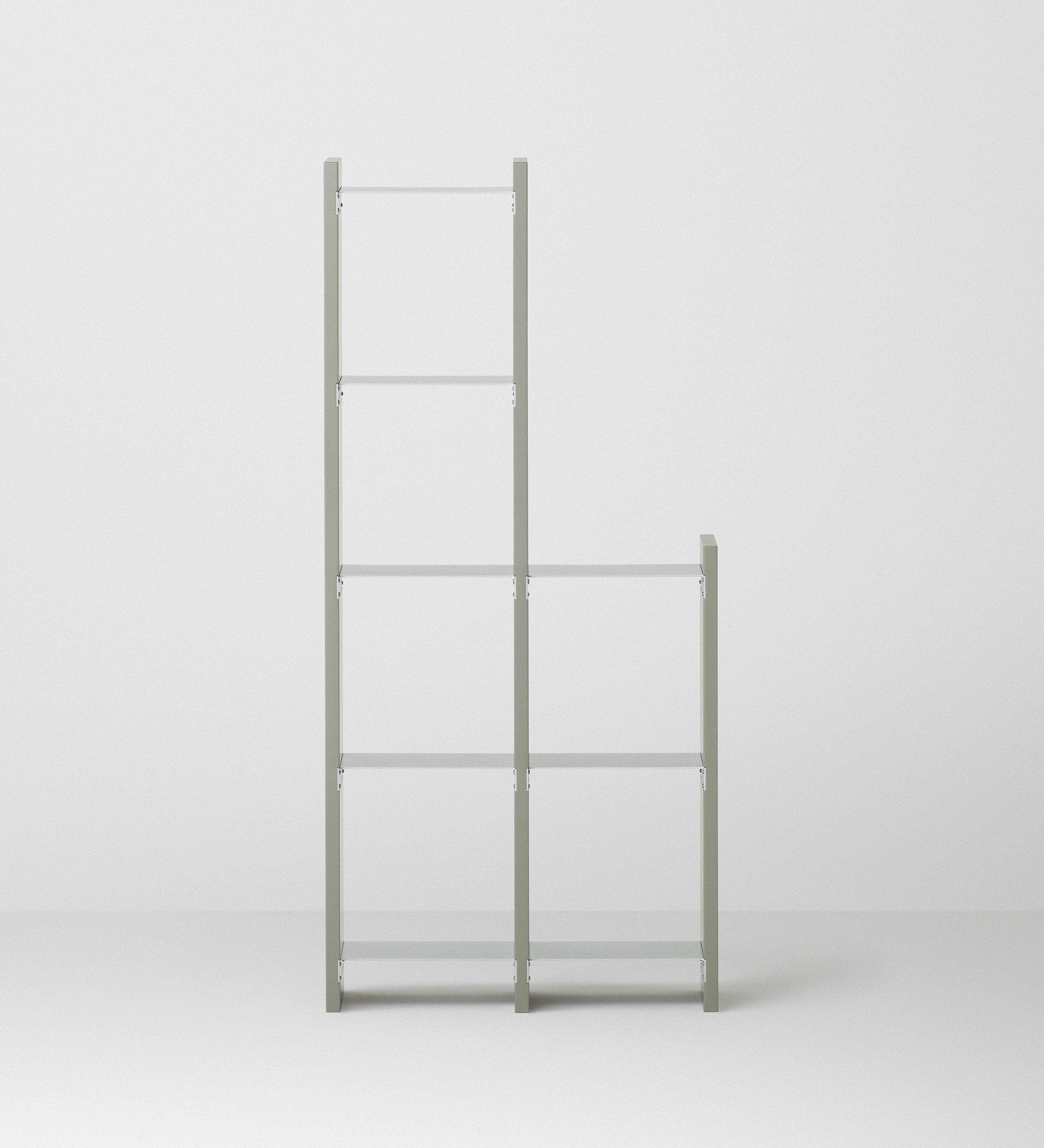 幅67.5cm  × 高さ146.5cmのモジュラーシェルフ・可動棚｜モスグレー（落ち着いたグレー｜2段と4段の組み合わせで、オープンラックや観葉植物を置く棚に