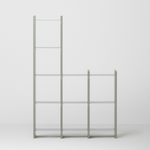 幅100cm   × 高さ146.5cmのモジュラーシェルフ・可動棚｜モスグレー（落ち着いたグレー｜段違いのシェルフ。キッチンボードや飾り棚、観葉植物のコレクション棚に