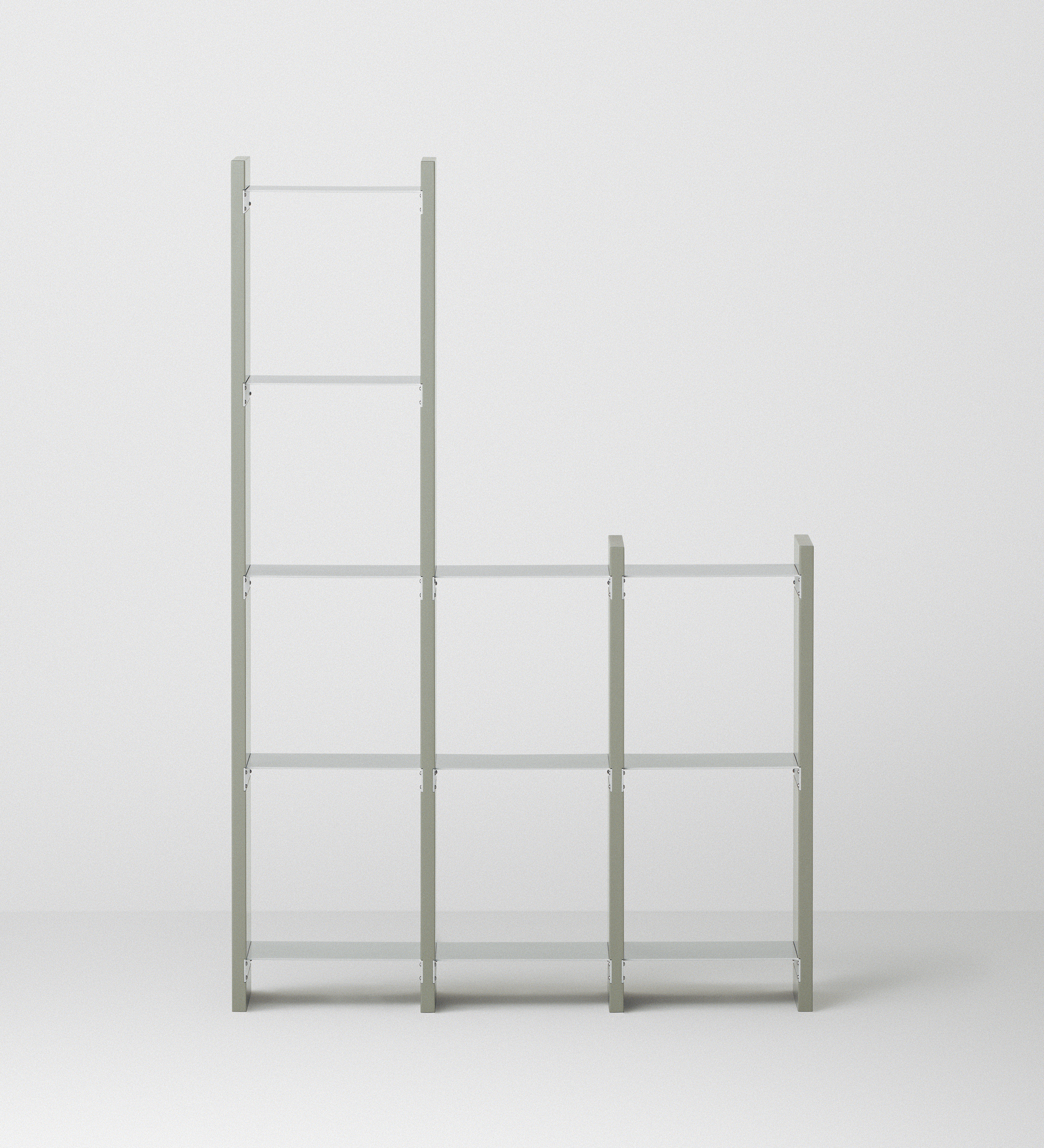 幅100cm   × 高さ146.5cmのモジュラーシェルフ・可動棚｜モスグレー（落ち着いたグレー｜段違いのシェルフ。キッチンボードや飾り棚、観葉植物のコレクション棚に