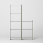 幅67.5cm  × 高さ146.5cmのモジュラーシェルフ・可動棚｜モスグレー（落ち着いたグレー｜2段＋4段の段違い棚。観葉植物を飾れる棚やディスプレイ棚に