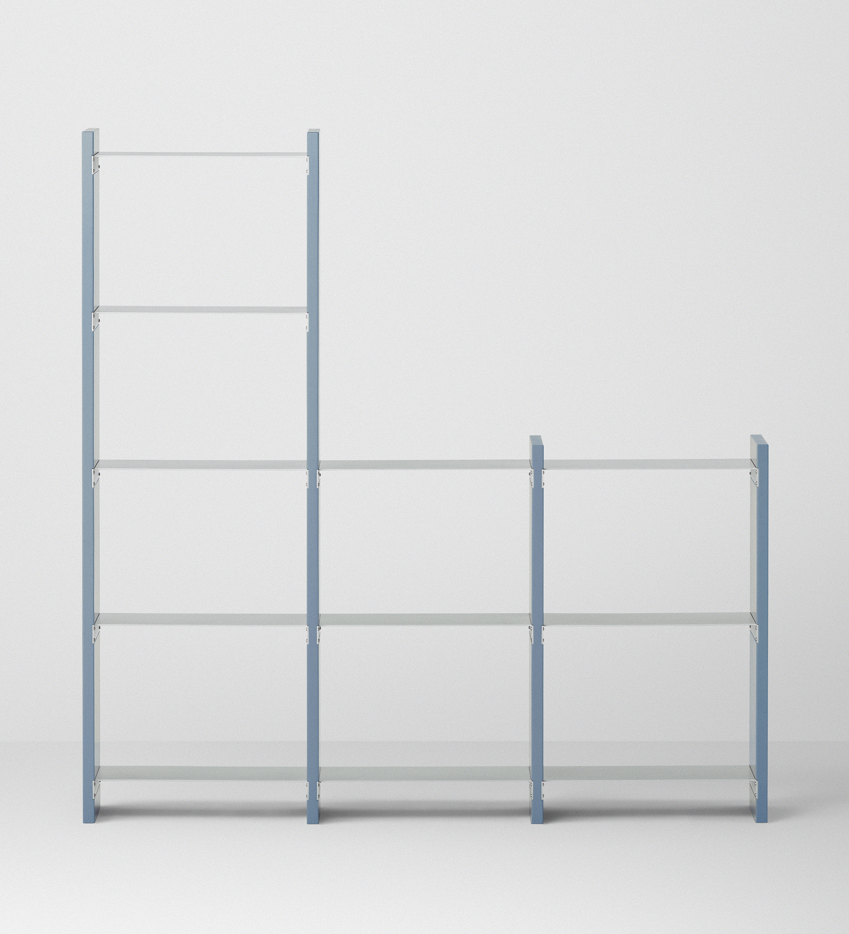 幅100cm   × 高さ146.5cmのモジュラーシェルフ・可動棚｜ブルーグレー（薄いブルー）｜段違いレイアウトの飾り棚。器や観葉植物のディスプレイに