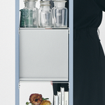 幅35cm × 高さ146.5cmのモジュラーシェルフ・可動棚｜ブルーグレー（薄いブルー）｜スリムな収納棚。飾り棚や本棚、キッチンラックとして