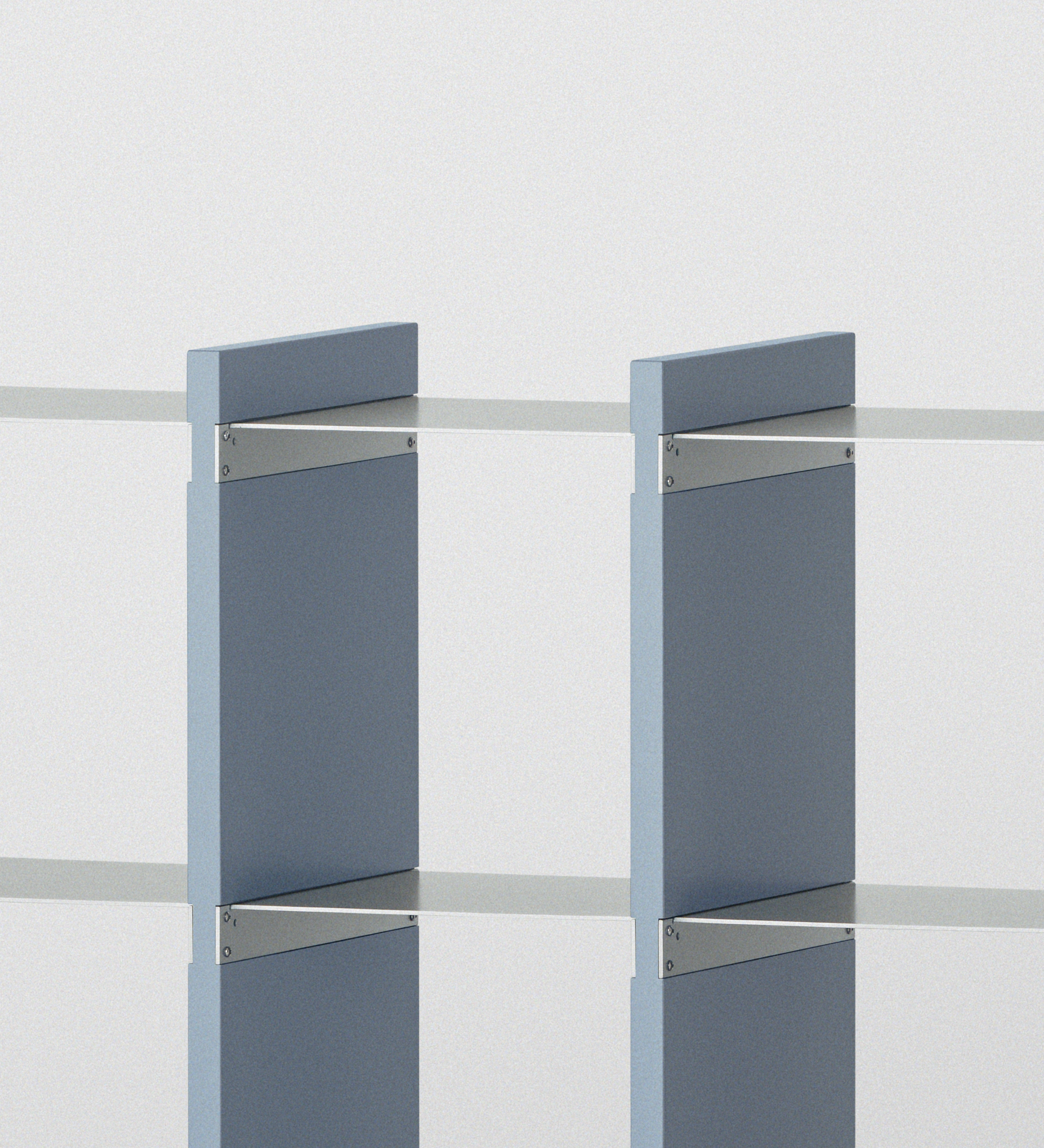 幅132.5cm × 高さ80cmのモジュラーシェルフ・可動棚｜モスグレー（落ち着いたグレー）｜仕切り棚やキッチンボード、両面キャビネット、店舗什器に