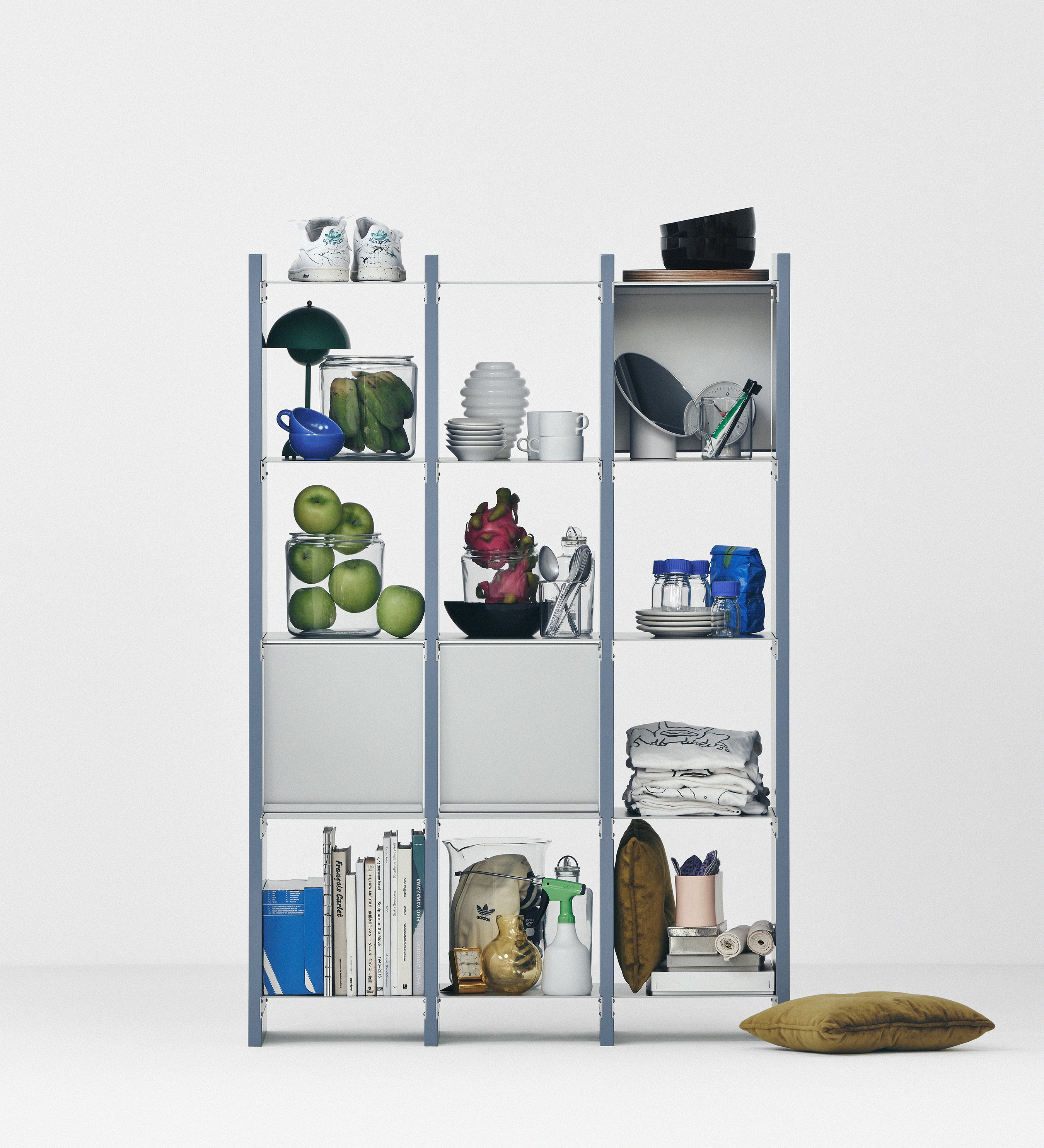 幅100cm × 高さ146.5cmのモジュラーシェルフ・可動棚｜ブルーグレー（薄いブルー）｜モジュラーファーニチャー。シンプルモダンなインテリアやオフィス用什器、仕切り棚に