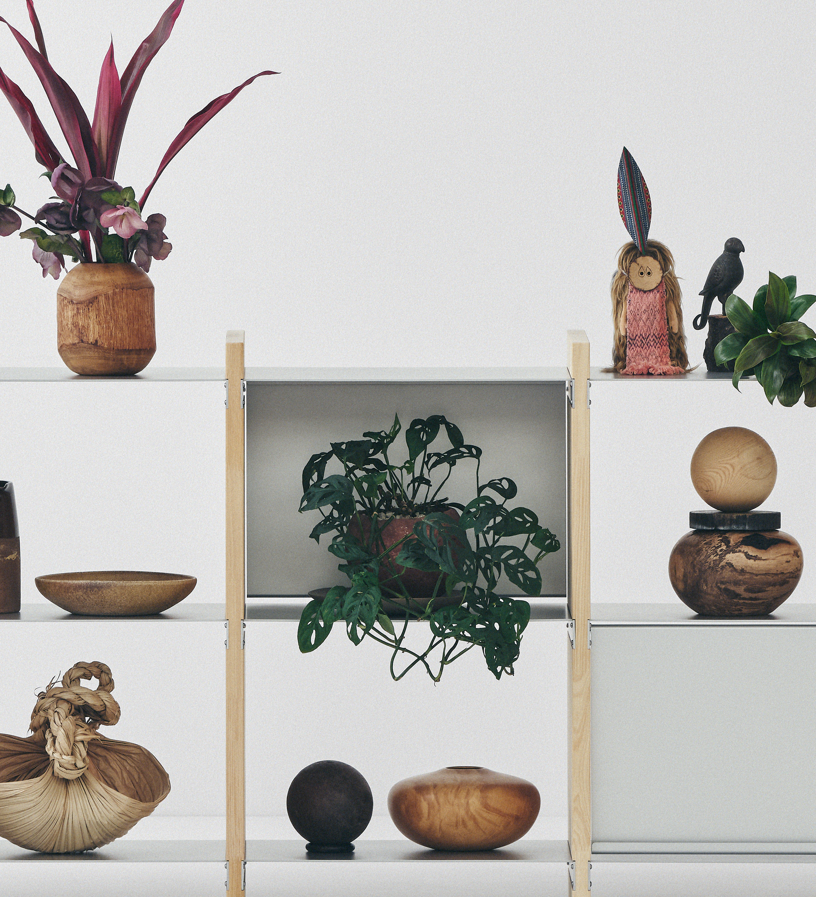 幅132.5cm × 高さ80cmのモジュラーシェルフ・可動棚｜無塗装｜モジュラーファーニチャー。リビング収納や店舗什器、オフィス什器として