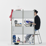 幅67.5cm × 高さ146.5cmのモジュラーシェルフ・可動棚｜モスグレー（落ち着いたグレー）｜飾り棚やキッチンボード、観葉植物のディスプレイに