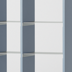 幅82.5cm × 高さ146.5cmのモジュラーシェルフ・可動棚｜ブルーグレー（薄いブルー）｜幅30cm＋幅45cmの組み合わせ。ディスプレイ棚やオープンシェルフに