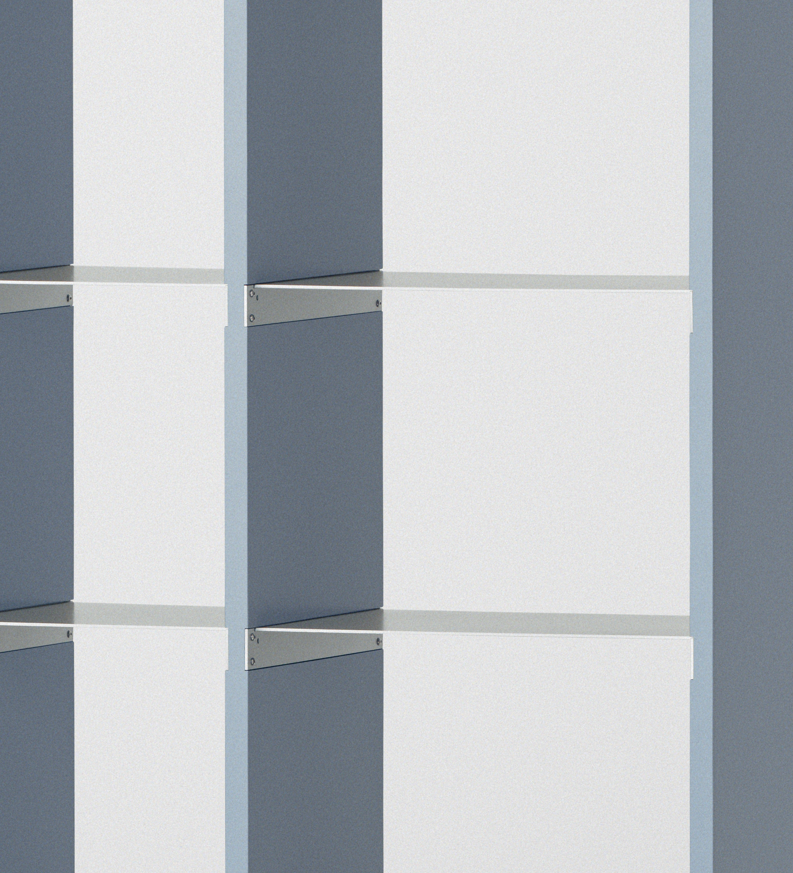 幅82.5cm × 高さ146.5cmのモジュラーシェルフ・可動棚｜ブルーグレー（薄いブルー）｜幅30cm＋幅45cmの組み合わせ。ディスプレイ棚やオープンシェルフに