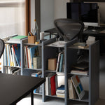 幅132.5cm × 高さ80cmのモジュラーシェルフ・可動棚｜ブルーグレー（薄いブルー）｜仕切り棚やキッチンボード、両面キャビネット、店舗什器に