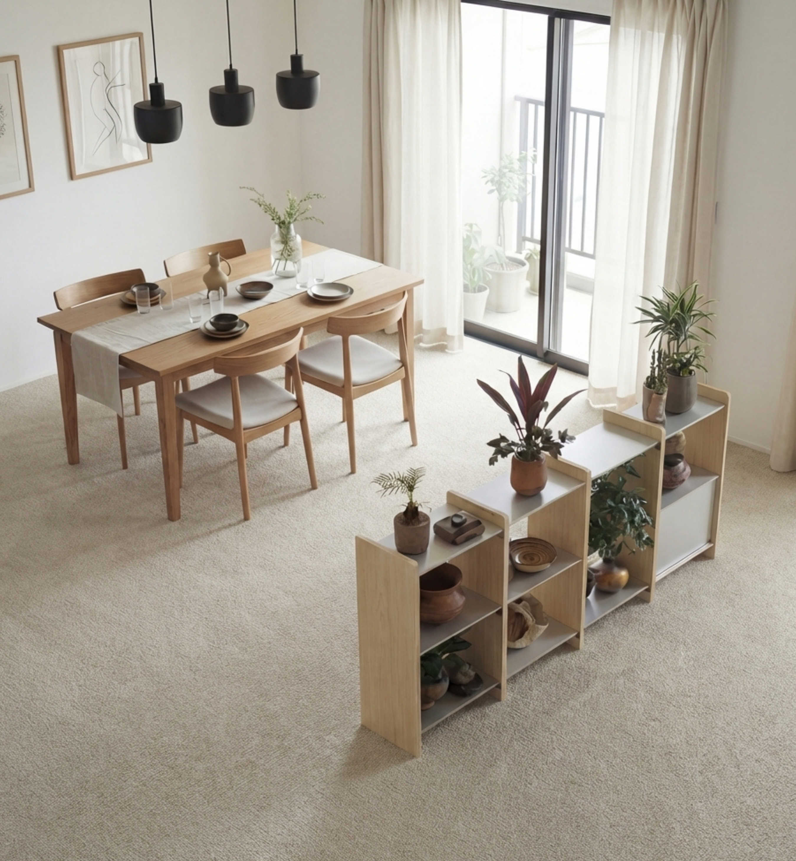 真ん中に置く棚が、暮らしを広げる。